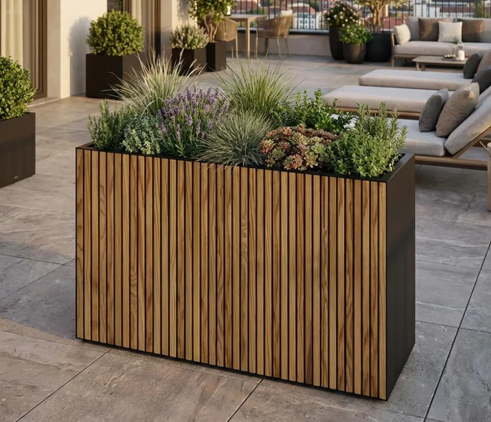 Herstera Metall-Raumtrenner Deco Planter, rechteckig, schwarz/natur