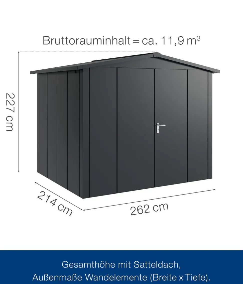 Hörmann Metallgerätehaus Juno JSD9 L-Sk Motiv Design mit Doppeltür, ca. B285/H227/T237 cm