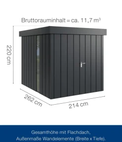 Hörmann Metallgerätehaus Juno JFD6 M-Sk Motiv Modern bodentiefes Fenster mit Doppeltür, ca. B229/H222/T277 cm
