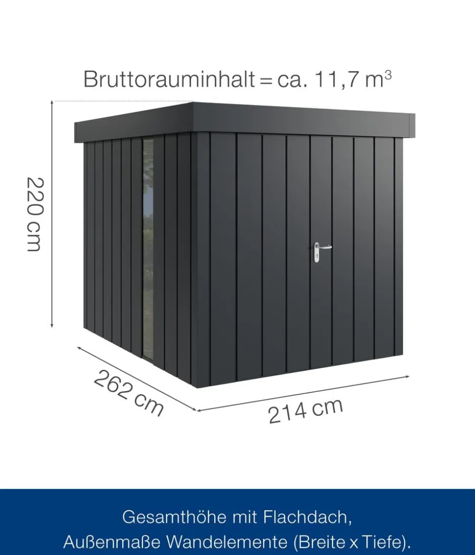 Hörmann Metallgerätehaus Juno JFD6 M-Sk Motiv Modern bodentiefes Fenster mit Doppeltür, ca. B229/H222/T277 cm
