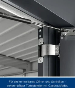 Hörmann Metallgerätehaus Juno JFD10 L-Sk Motiv Design bodentiefes Fenster mit Doppeltür, ca. B277/H222/T277 cm