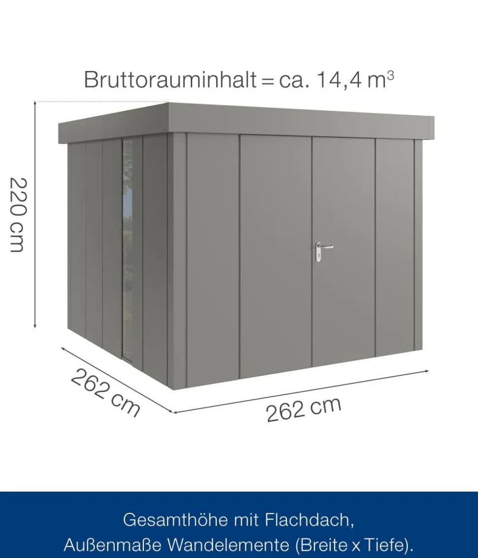 Hörmann Metallgerätehaus Juno JFD10 L-Sk Motiv Design bodentiefes Fenster mit Doppeltür, ca. B277/H222/T277 cm