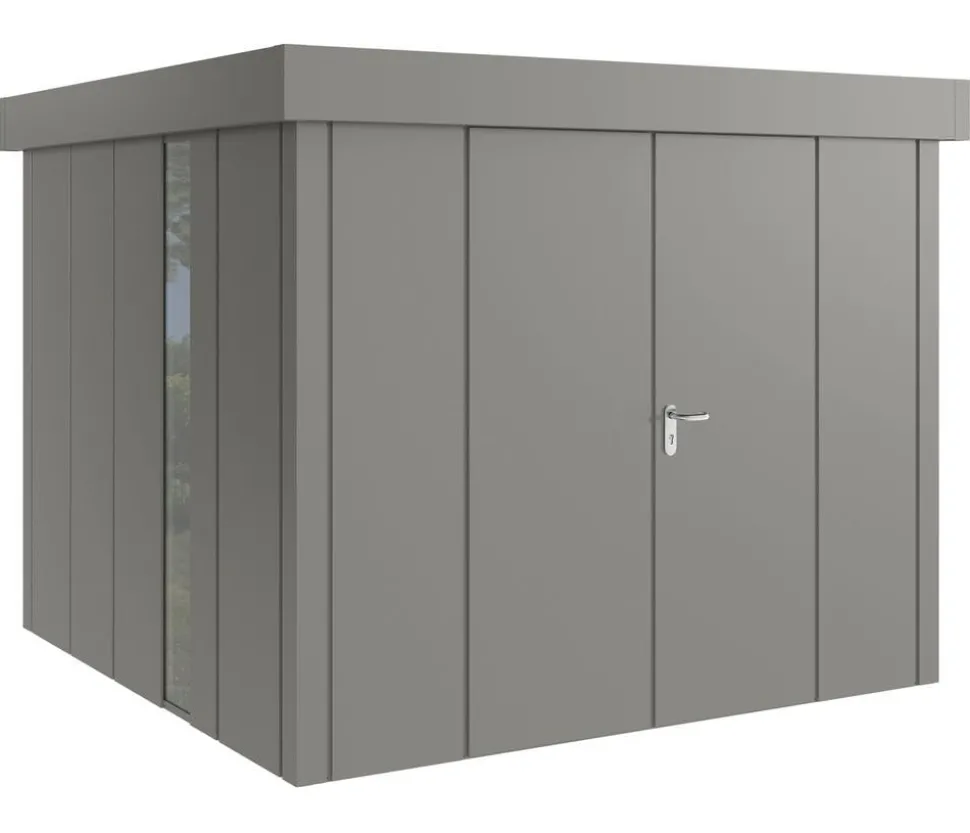 Hörmann Metallgerätehaus Juno JFD10 L-Sk Motiv Design bodentiefes Fenster mit Doppeltür, ca. B277/H222/T277 cm
