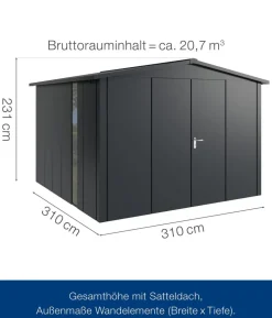 Hörmann Metallgerätehaus Juno JSD14 L-Sk Motiv Design bodentiefes Fenster mit Doppeltür, ca. B333/H231/T325 cm