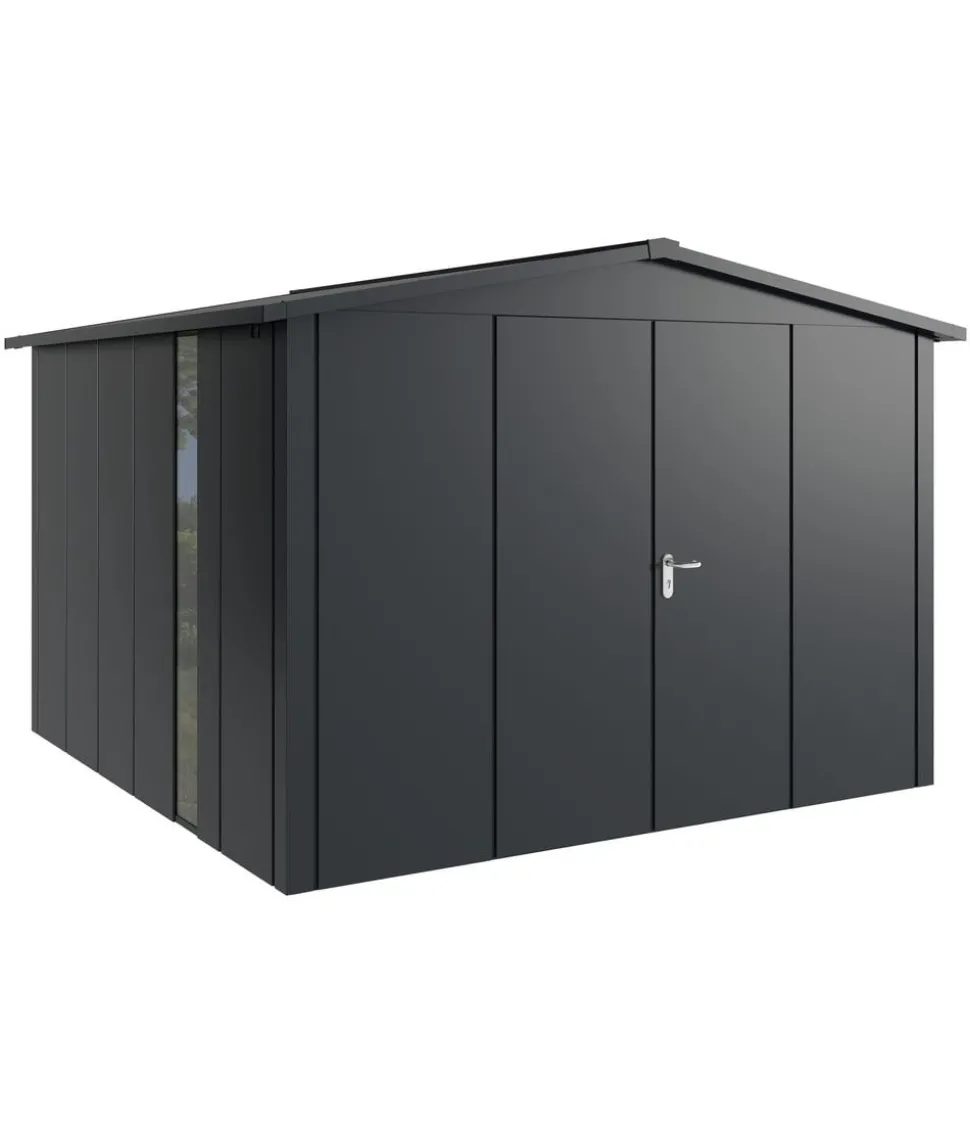 Hörmann Metallgerätehaus Juno JSD14 L-Sk Motiv Design bodentiefes Fenster mit Doppeltür, ca. B333/H231/T325 cm