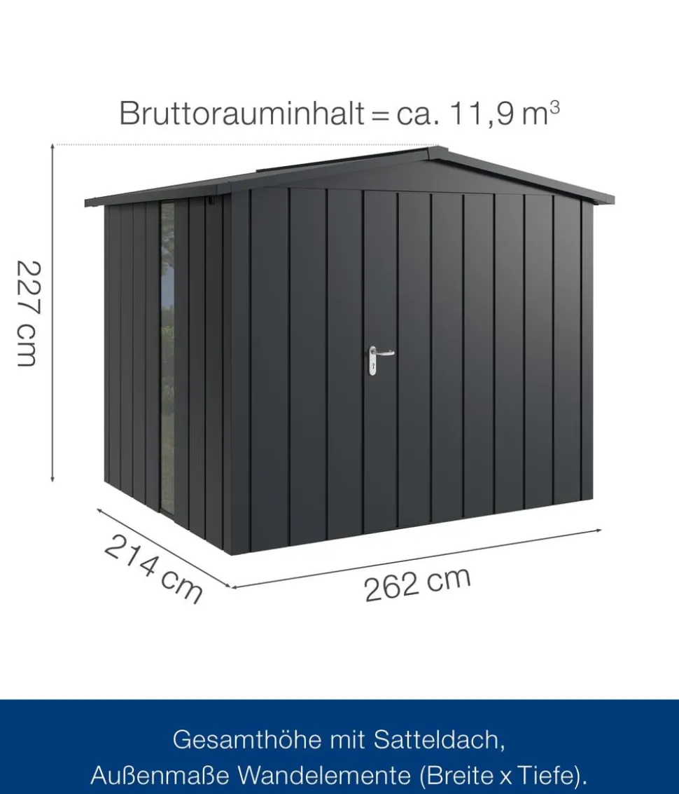 Hörmann Metallgerätehaus Juno JSD9 M-Sk Motiv Modern bodentiefes Fenster, ca. B285/H227/T237 cm