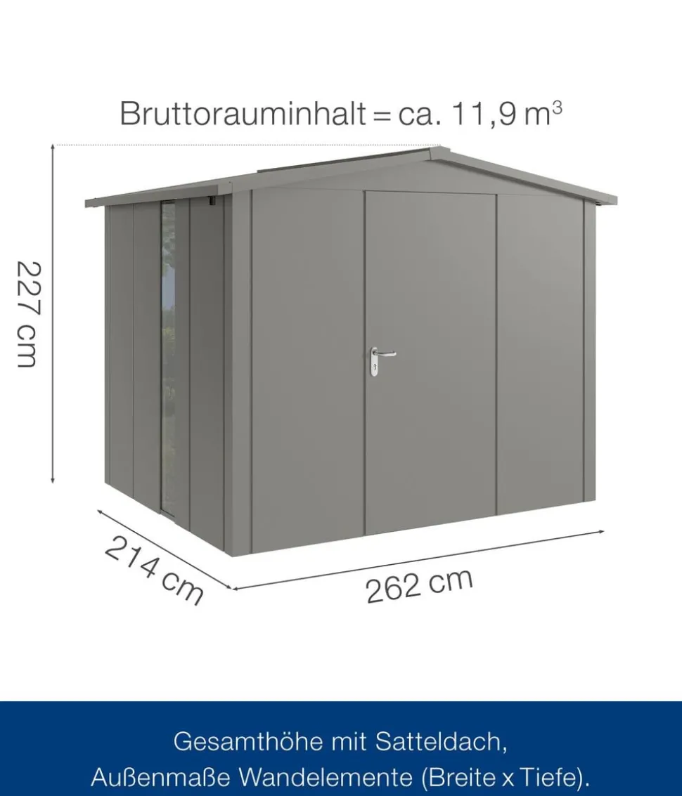 Hörmann Metallgerätehaus Juno JSD9 L-SK Motiv Design bodentiefes Fenster, ca. B285/H227/T237 cm
