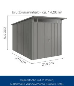 Hörmann Metallgerätehaus Juno JPD7 M-Sk Motiv Modern mit Doppeltür, ca. B229/H232/T358 cm