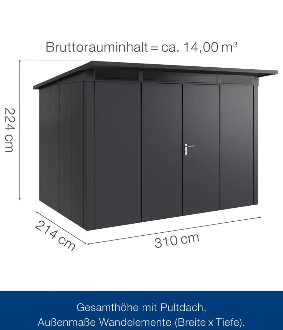 Hörmann Metallgerätehaus Juno JSD5 M-Sk Motiv Modern bodentiefes Fenster, ca. B237/H223/T229 cm