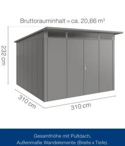 Hörmann Metallgerätehaus Juno JPD6 L-Sk Motiv Design mit Doppeltür, ca. B229/H232/T310 cm