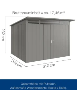 Hörmann Metallgerätehaus Juno JPD13 M-Sk Motiv Modern mit Doppeltür, ca. B325/H232/T310 cm
