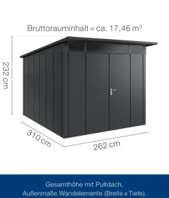 Hörmann Metallgerätehaus Juno JPD11 L-Sk Motiv Design mit Doppeltür, ca. B277/H232/T358 cm
