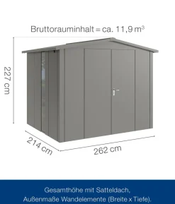 Hörmann Metallgerätehaus Juno JSD9 L-Sk Motiv Design bodentiefes Fenster mit Doppeltür, ca. B285/H227/T237 cm