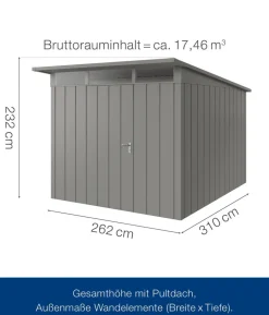 Hörmann Metallgerätehaus Juno mit Lichtband & Doppeltür JFD4 2116 M-Sk, ca. B229/H239/T181 cm