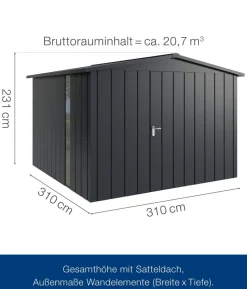 Hörmann Metallgerätehaus Juno JSD14 M-Sk Motiv Modern bodentiefes Fenster, ca. B333/H231/T325 cm