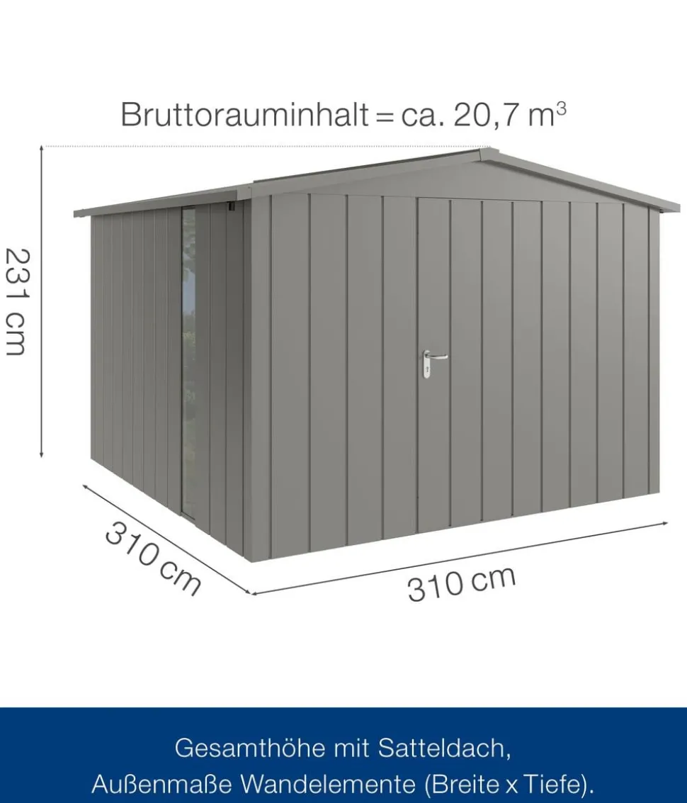 Hörmann Metallgerätehaus Juno JSD14 M-Sk Motiv Modern bodentiefes Fenster, ca. B333/H231/T325 cm