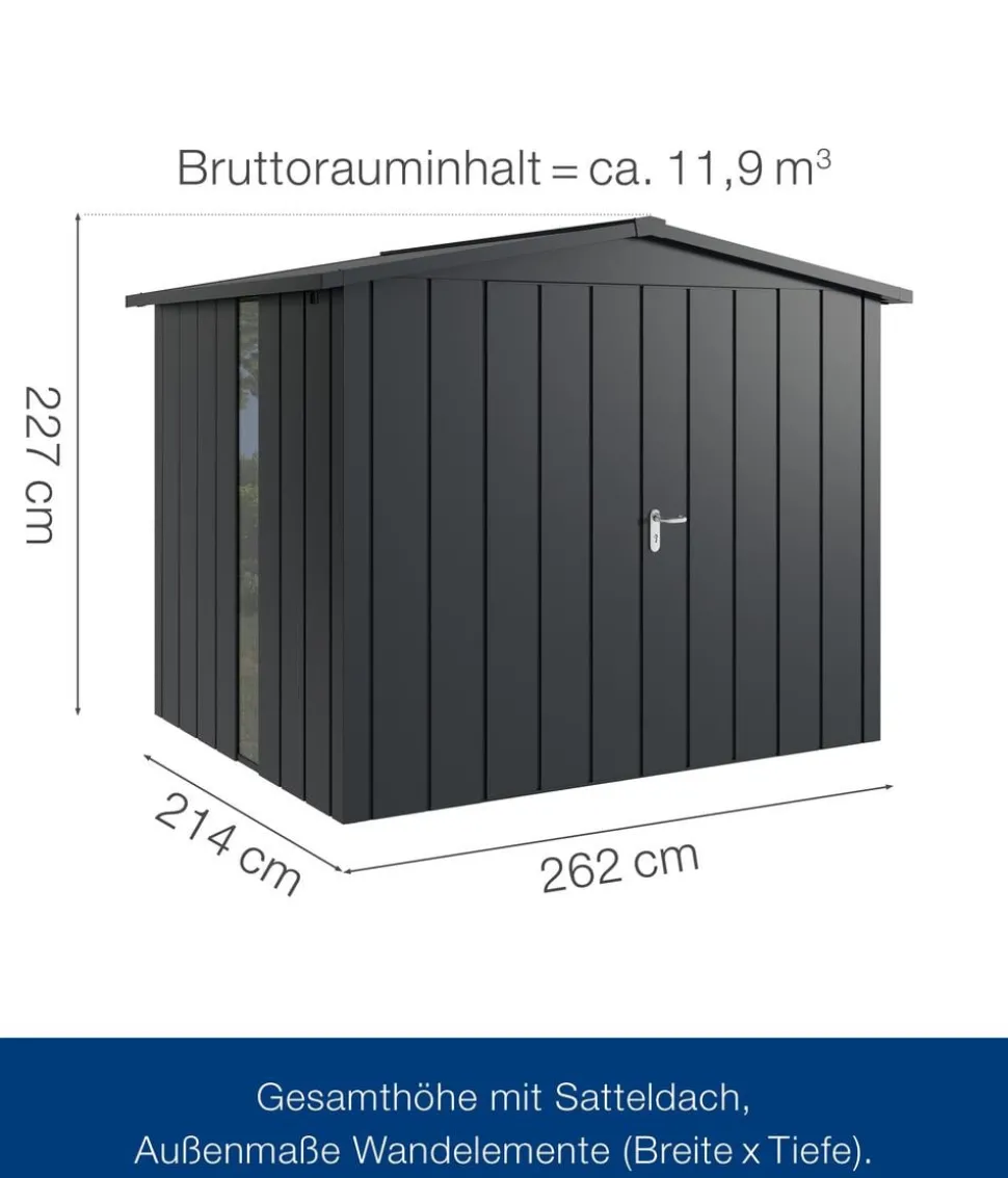 Hörmann Metallgerätehaus Juno JSD9 M-Sk Motiv Modern bodentiefes Fenster mit Doppeltür, ca. B285/H227/T237 cm