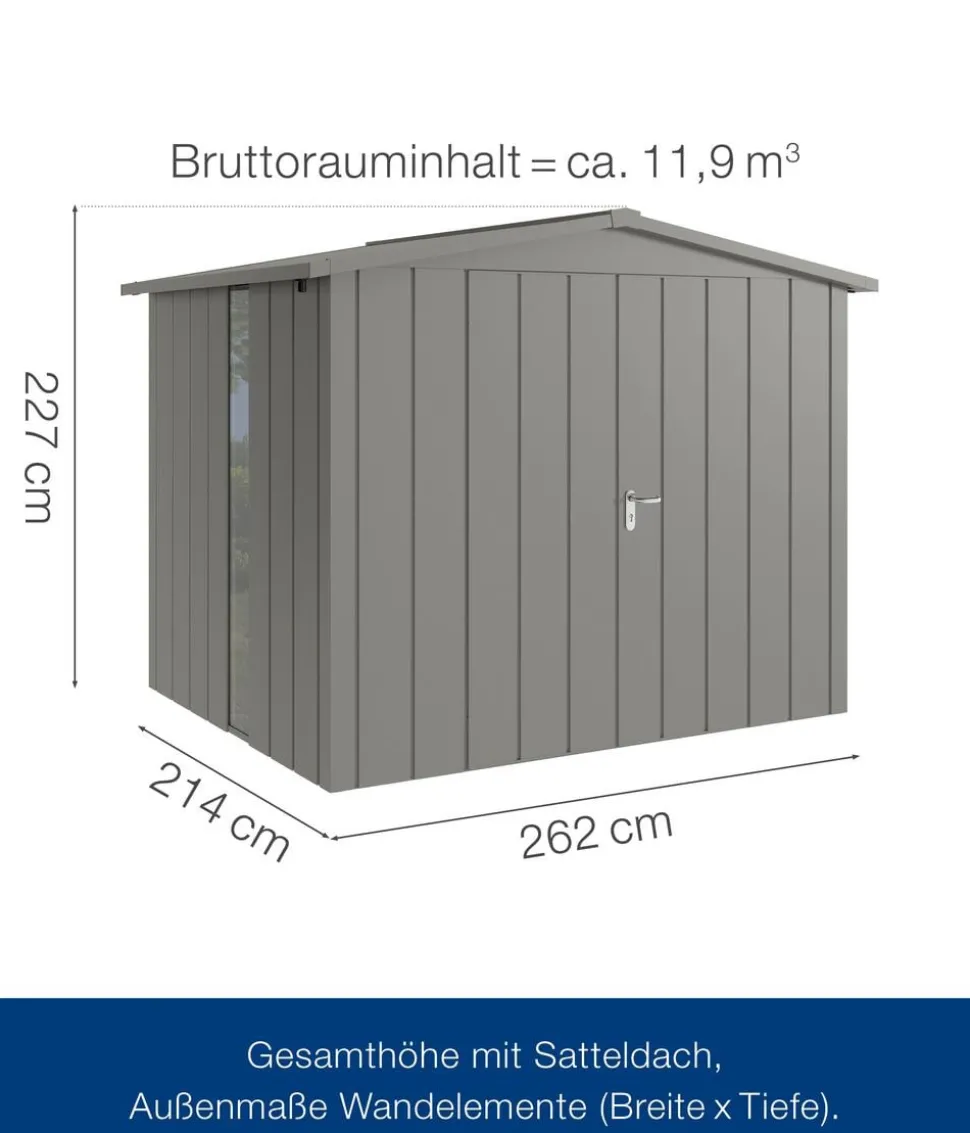 Hörmann Metallgerätehaus Juno JSD9 M-Sk Motiv Modern bodentiefes Fenster mit Doppeltür, ca. B285/H227/T237 cm