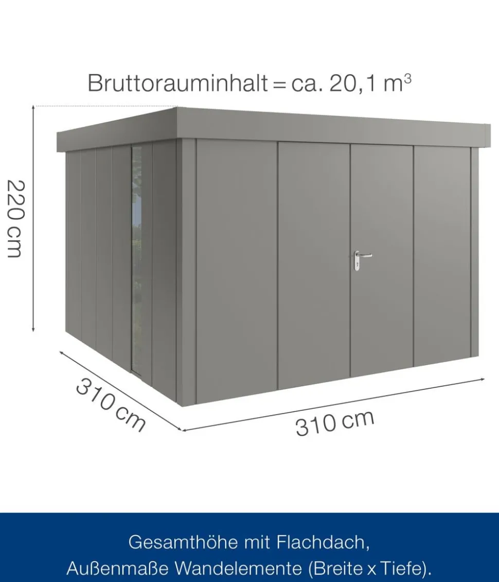 Hörmann Metallgerätehaus Juno JFD14 L-Sk Motiv Design bodentiefes Fenster mit Doppeltür, ca. B325/H222/T325 cm