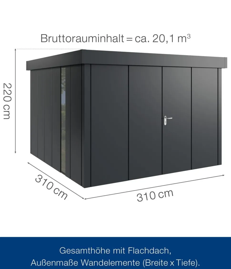 Hörmann Metallgerätehaus Juno JFD14 L-Sk Motiv Design bodentiefes Fenster mit Doppeltür, ca. B325/H222/T325 cm