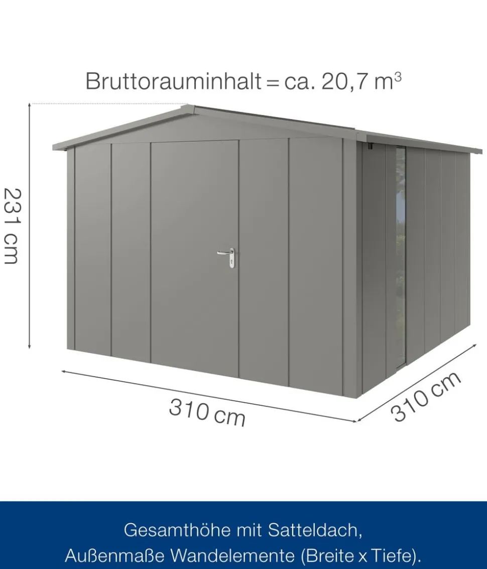Hörmann Metallgerätehaus Juno JSD14 L-Sk Motiv Design bodentiefes Fenster, ca. B333/H231/T325 cm