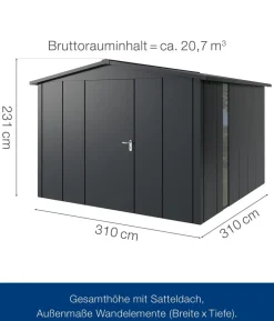 Hörmann Metallgerätehaus Juno JSD14 L-Sk Motiv Design bodentiefes Fenster, ca. B333/H231/T325 cm