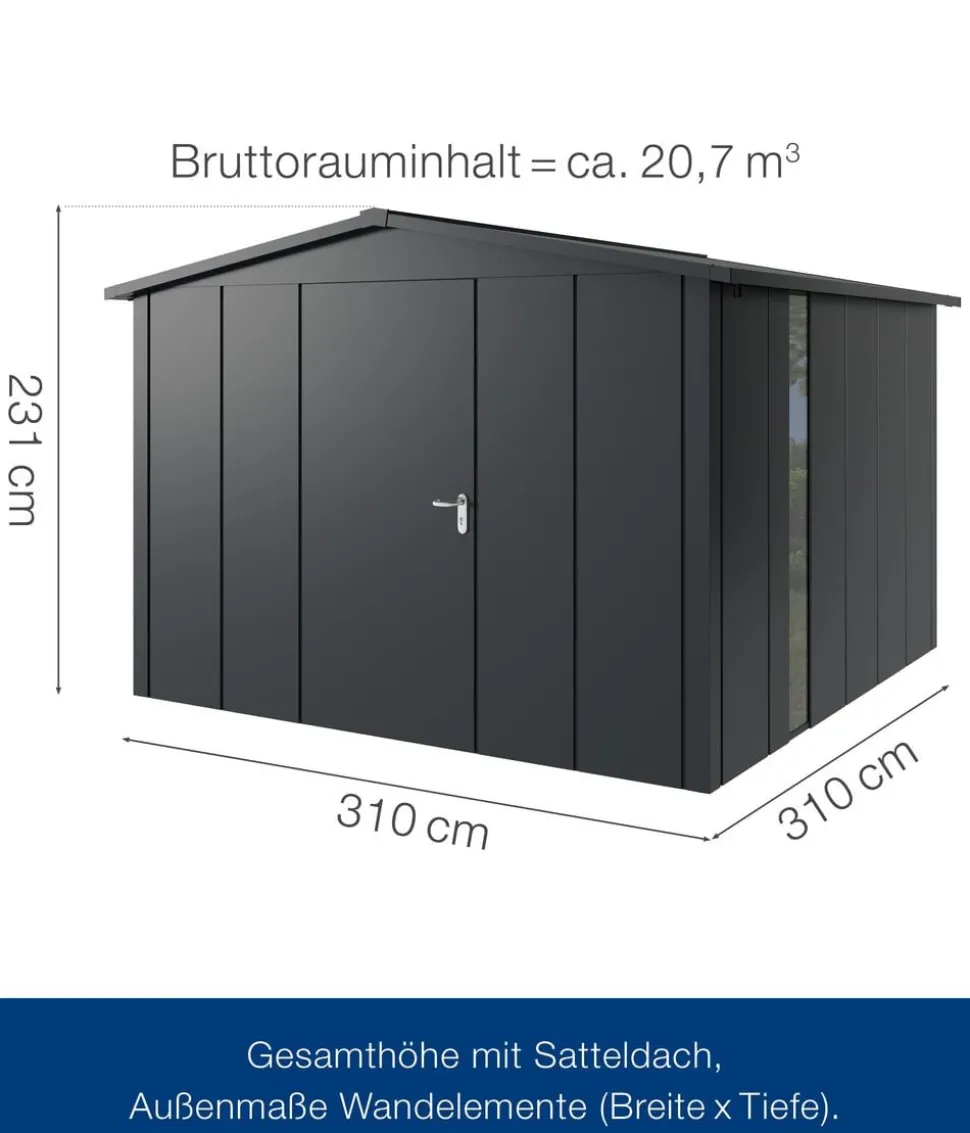 Hörmann Metallgerätehaus Juno JSD14 L-Sk Motiv Design bodentiefes Fenster, ca. B333/H231/T325 cm