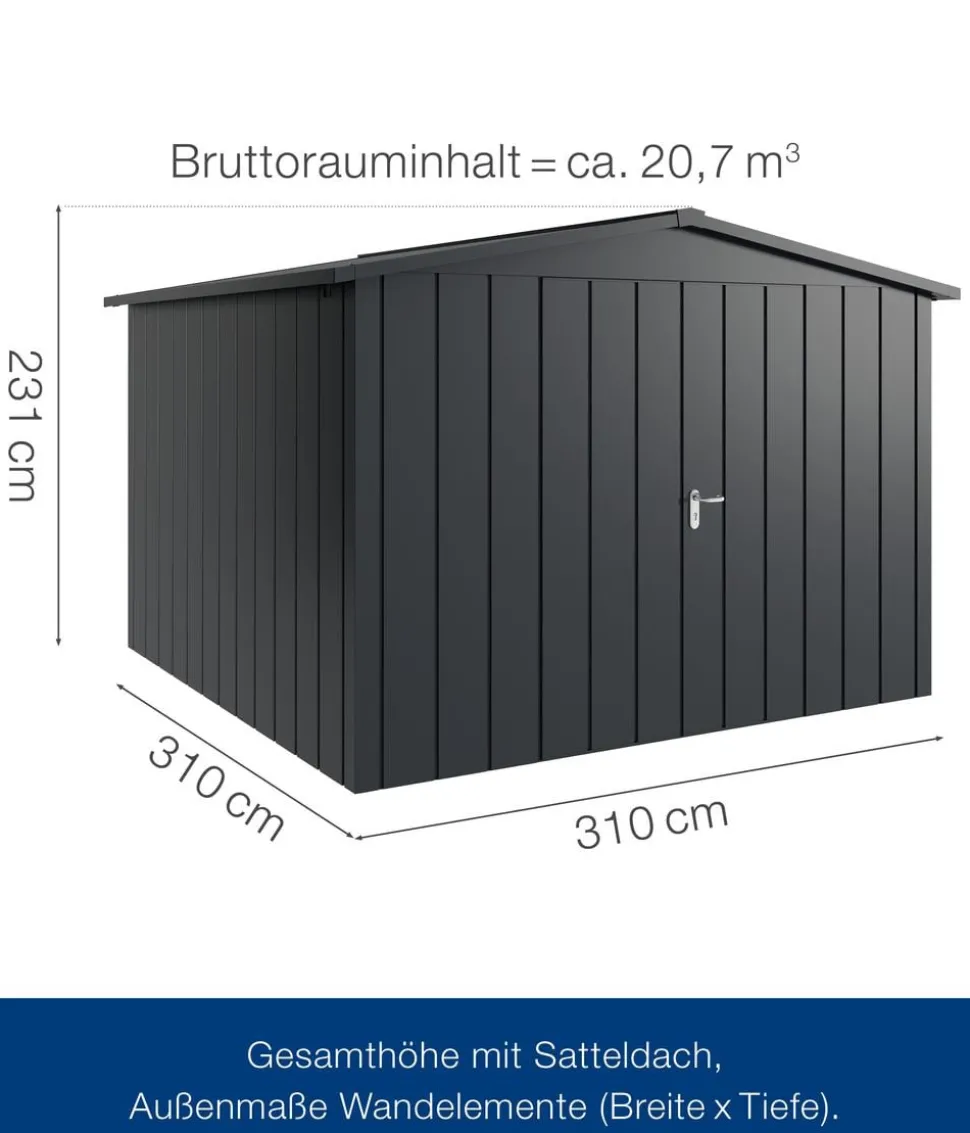Hörmann Metallgerätehaus Juno JSD14 M-Sk Motiv Modern mit Doppeltür, ca. B333/H231/T325 cm