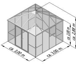 KGT Gewächshaus-Pavillon PaviLux 3 x 3 m ESG/HKP, ca. B300/H288/T300 cm