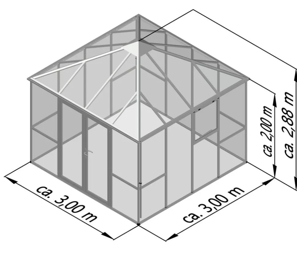 KGT Gewächshaus-Pavillon PaviLux 3 x 3 m ESG/HKP, ca. B300/H288/T300 cm