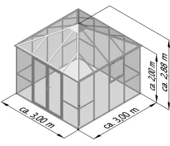 KGT Gewächshaus-Pavillon PaviLux 3 x 3 m ESG, ca. B300/H288/T300 cm