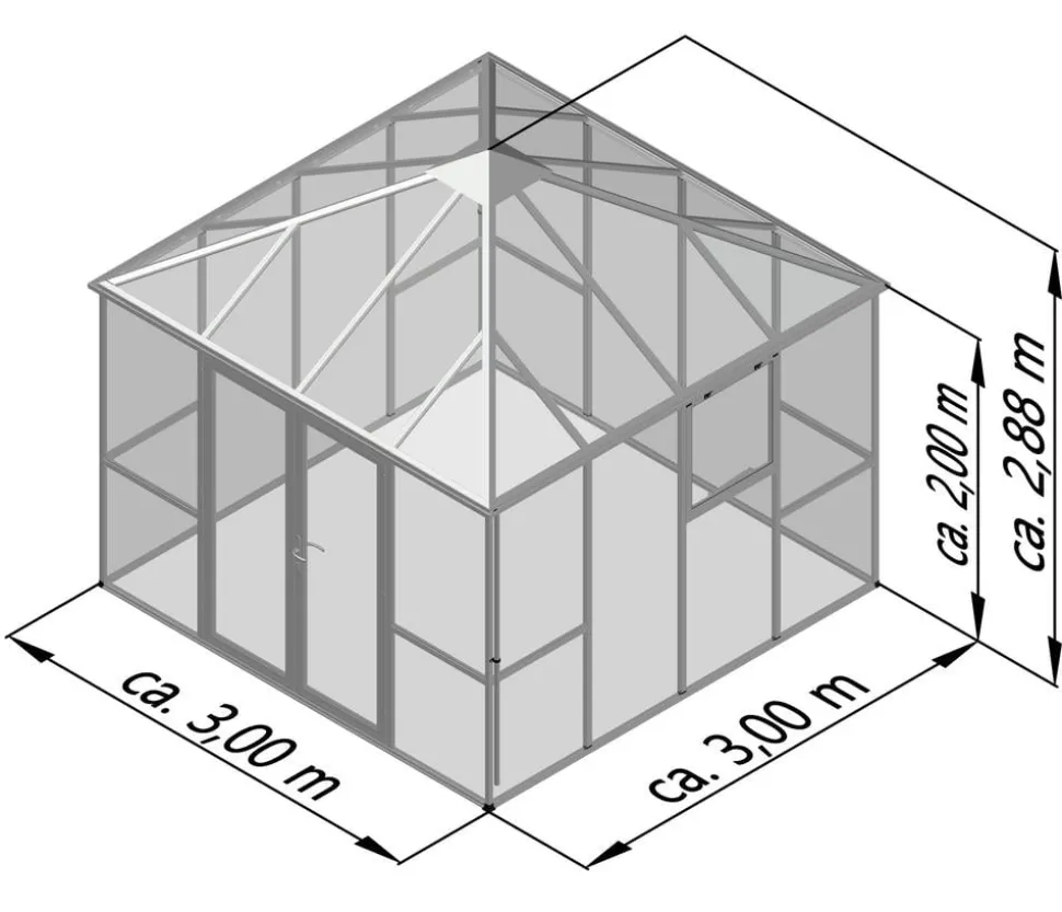 KGT Gewächshaus-Pavillon PaviLux 3 x 3 m ESG, ca. B300/H288/T300 cm