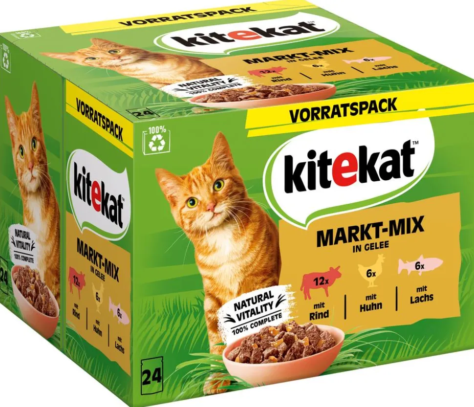 KITEKAT® Nassfutter für Katzen Multipack Markt-Mix in Gelee, Adult, 24 x 85 g