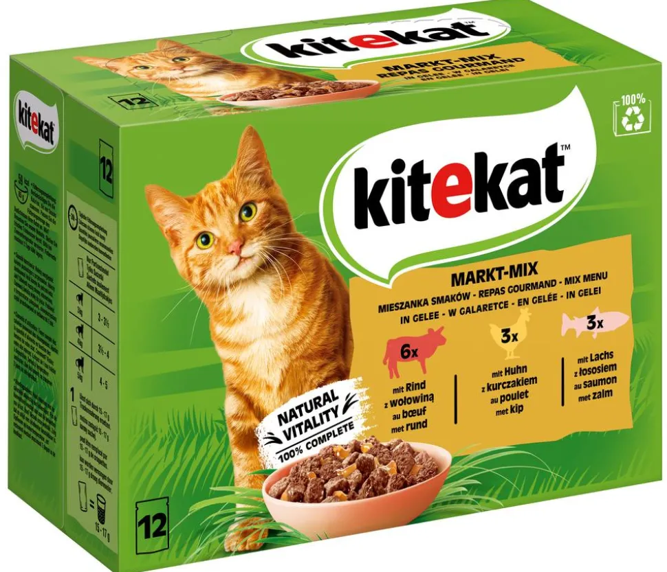KITEKAT® Nassfutter für Katzen Multipack Markt-Mix in Gelee, Adult, 12 x 85 g
