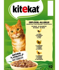 KITEKAT® Nassfutter für Katzen Multipack Geflügel-Allerlei in Gelee, Adult, 12 x 85 g
