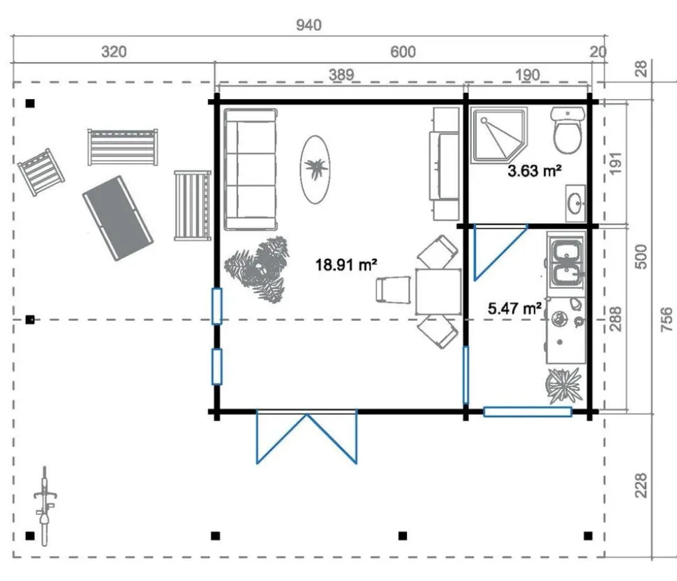 Lasita Maja Ferienhaus Blue Nile, ca. B940/H333,2/T756 cm