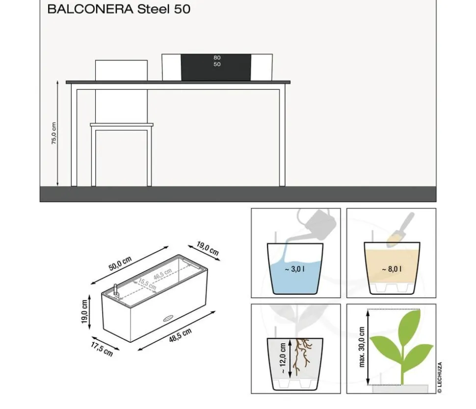 LECHUZA® Edelstahl-Kasten Balconcera Steel, rechteckig