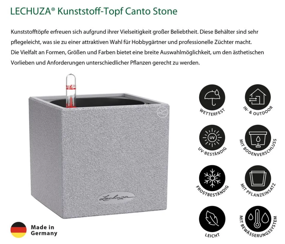LECHUZA® Kunststoff-Topf Canto Stone, eckig, ca. B14/H13,5/T14 cm