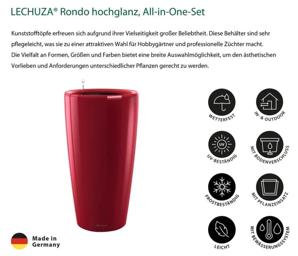 LECHUZA® Rondo hochglanz All-in-One-Set, scarlet rot, 15759