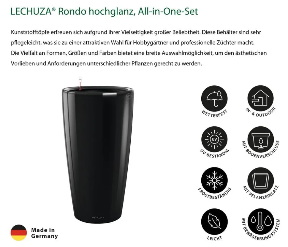 LECHUZA® Rondo hochglanz All-in-One-Set schwarz, 15789