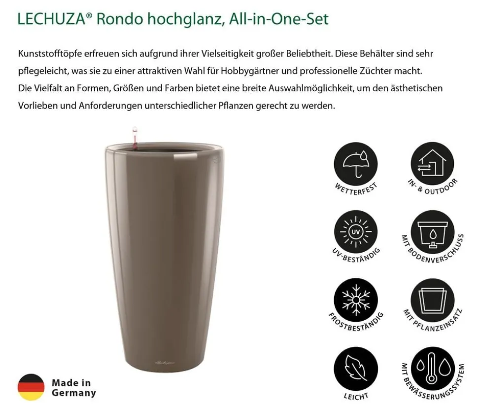 LECHUZA® Rondo hochglanz All-in-One-Set taupe, 15744