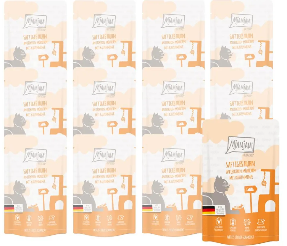 MjAMjAM® Nassfutter für Katzen Quetschie Adult, Huhn & Möhrchen