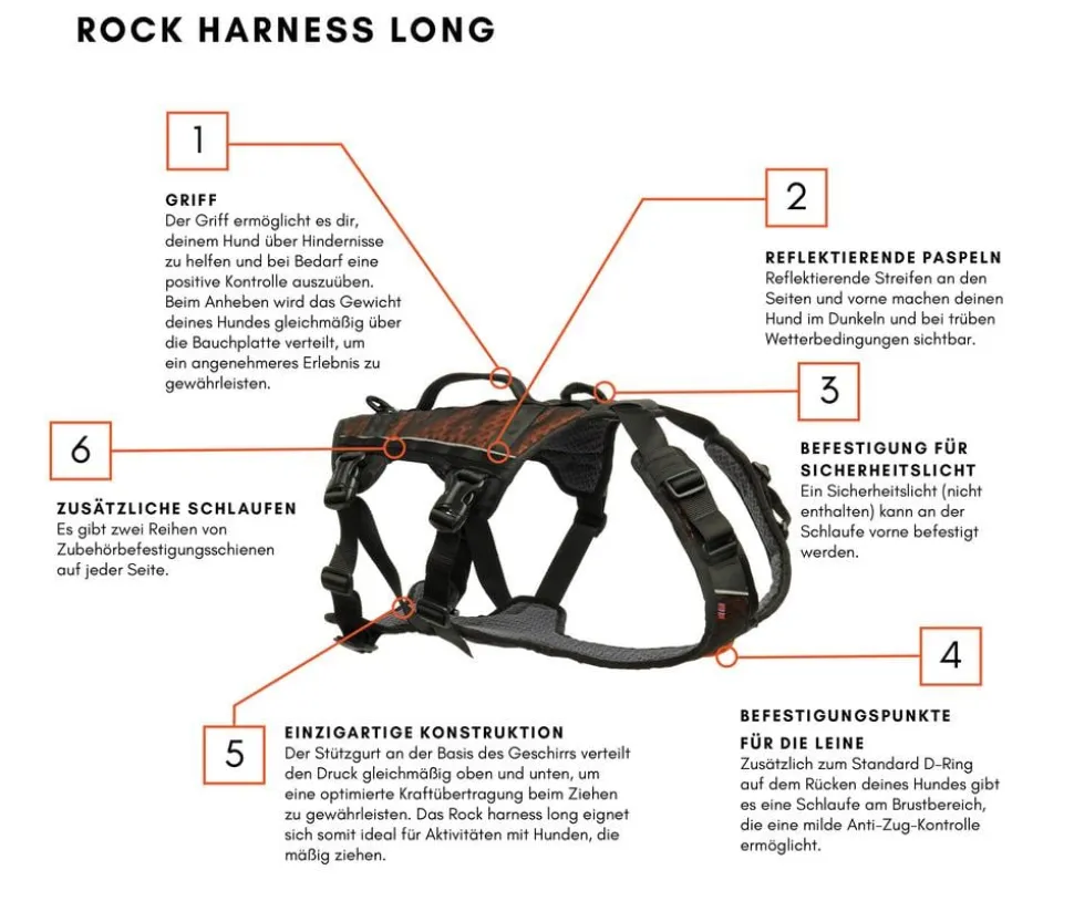 Non-stop dogwear Mehrzweck-Hundegeschirr Rock harness long, schwarz/orange