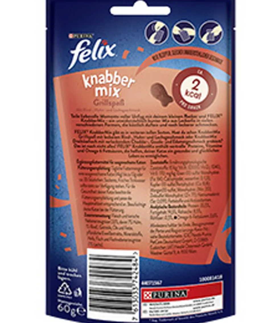 PURINA felix® Katzensnack KnabberMix Grillspaß, 8 x 60 g