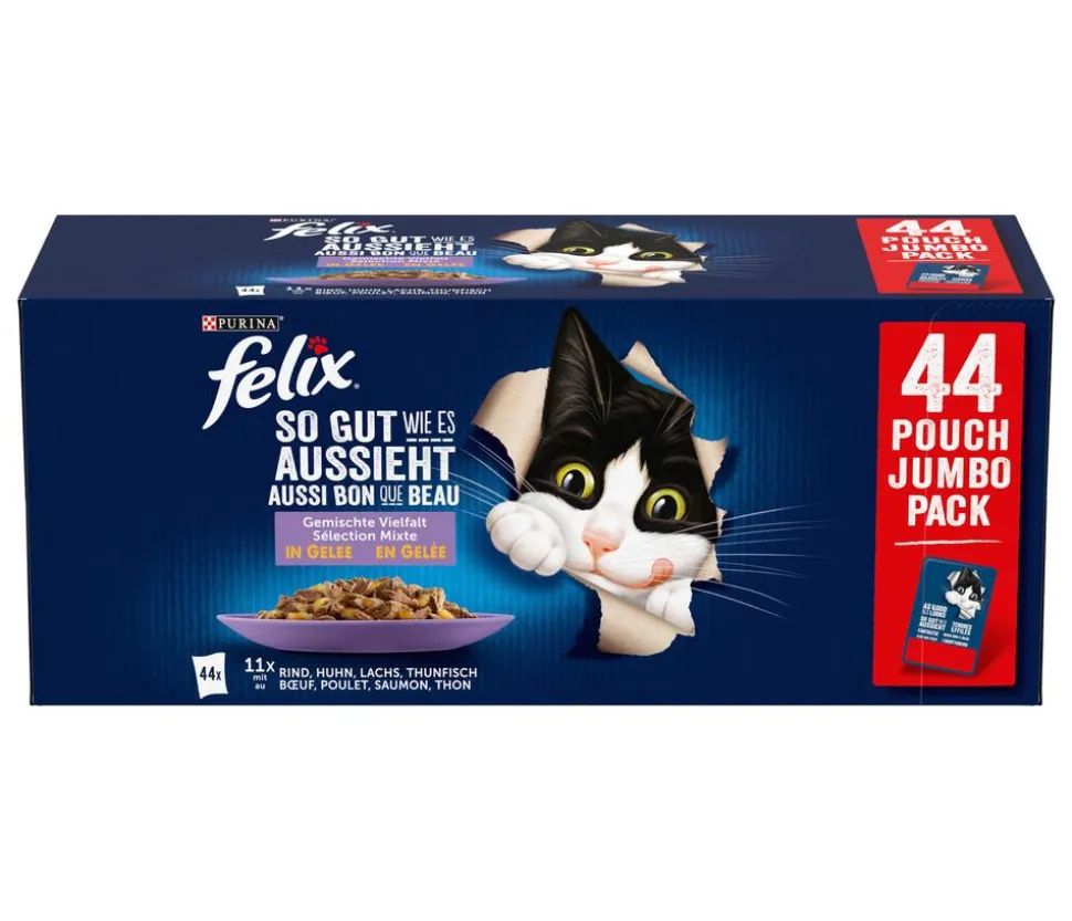 PURINA felix® Nassfutter für Katzen So gut wie es aussieht Geschmacksvielfalt vom Land in Gelee, 12 x 85 g
