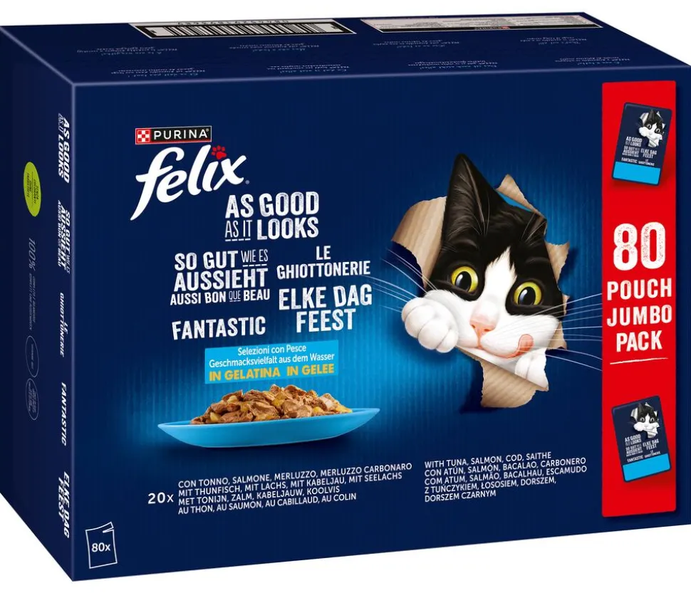 PURINA felix® Nassfutter für Katzen So gut wie es aussieht Geschmacksvielfalt aus dem Wasser in Gelee, 80 x 85 g