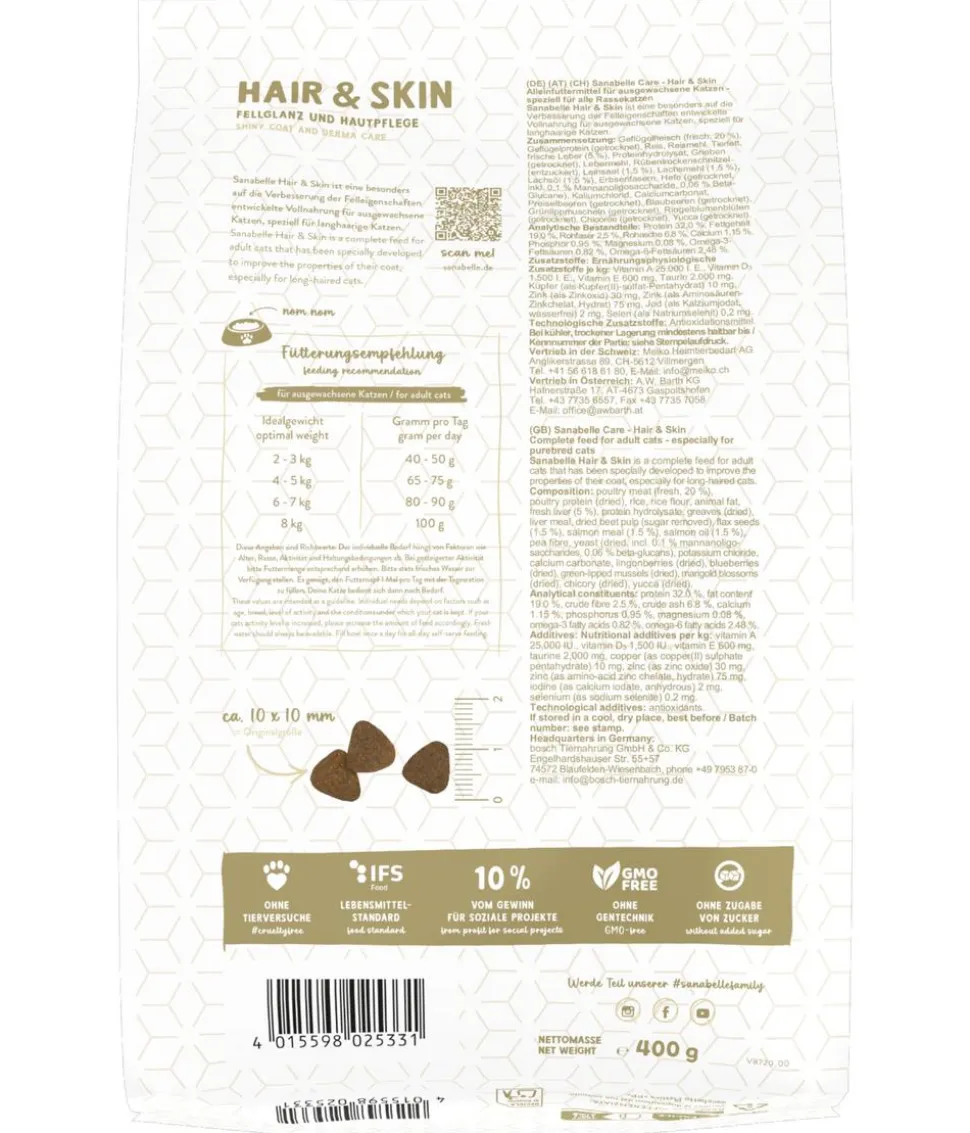 Sanabelle® Care Trockenfutter für Katzen Hair & Skin Adult, Geflügel
