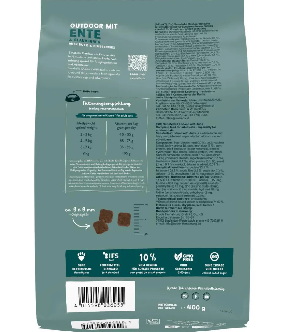 Sanabelle® Life Trockenfutter für Katzen Outdoor Adult, Ente & Blaubeere