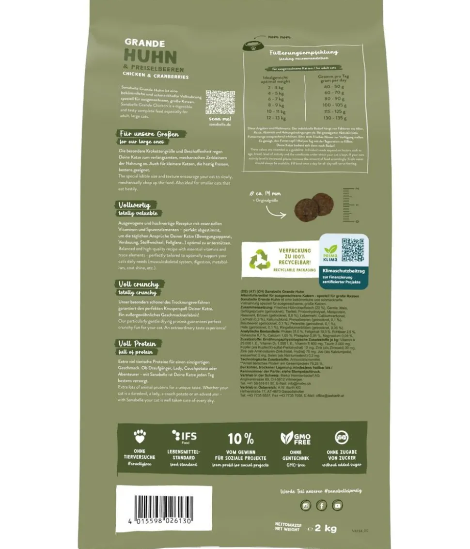 Sanabelle® Life Trockenfutter für Katzen Grande Adult, Huhn & Preiselbeere