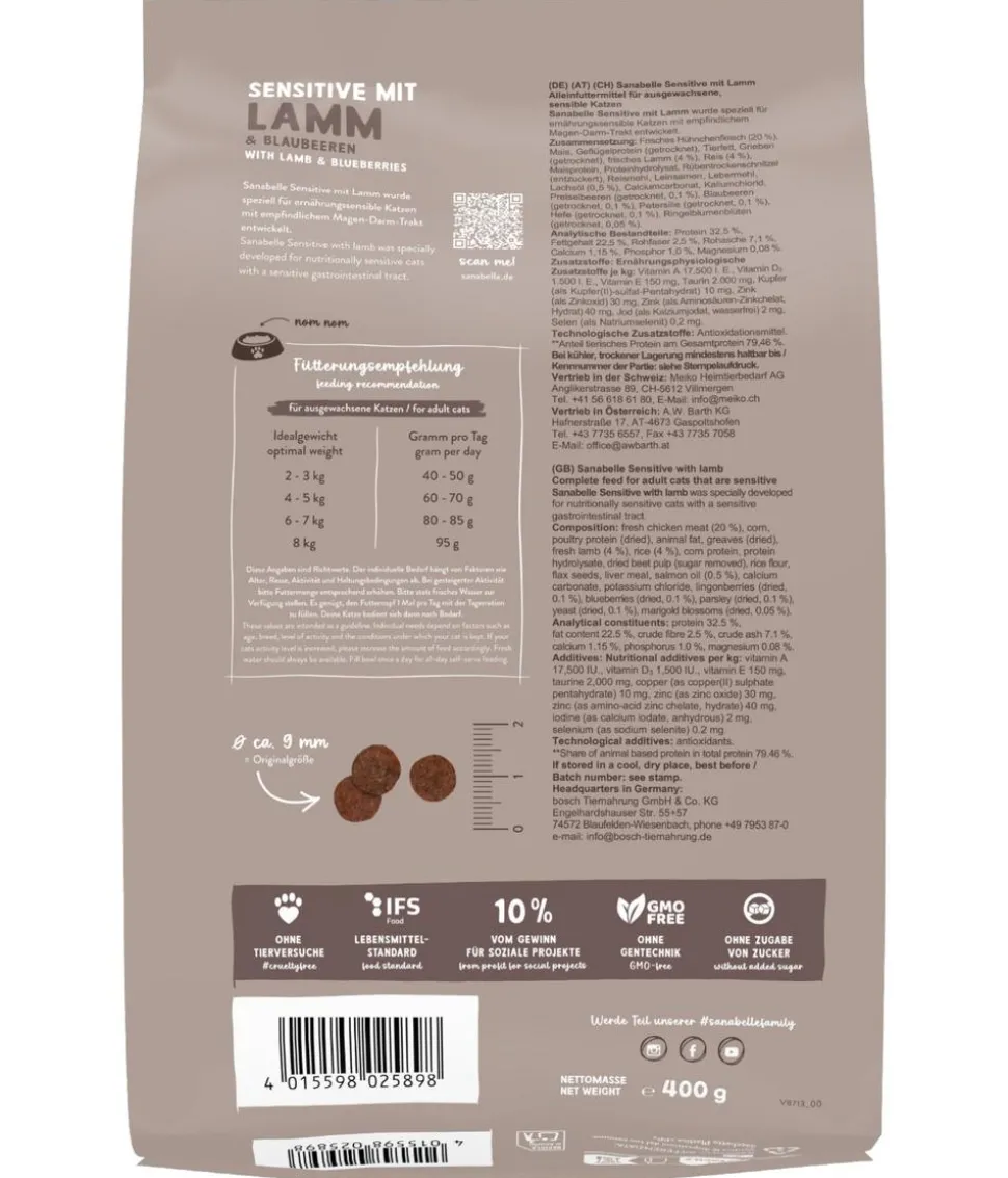 Sanabelle® Trockenfutter für Katzen Sensitiv Adult, Lamm & Blaubeeren